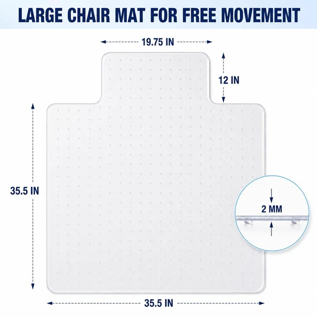 Alt view image 7 of 7 - Chair Mat for Carpet- Low Pile (1/4" Thick) Carpet Protector for Office Gaming Computer Desk Chair. Heavy Duty Desk Chair Mat for Carpeted Floors, Semi Transparent (with Lip)