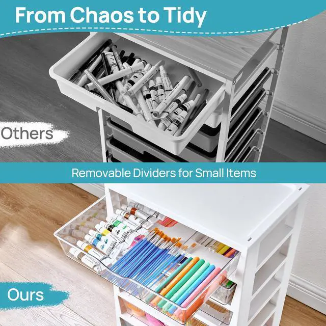 Alt view image 4 of 7 - 8 Tier Rolling Cart with Drawers, Clear Plastic Removable Dividers, Visible Storage, Sturdy Design, For Building Blocks, Toys, Art, Office & Craft Supplies
