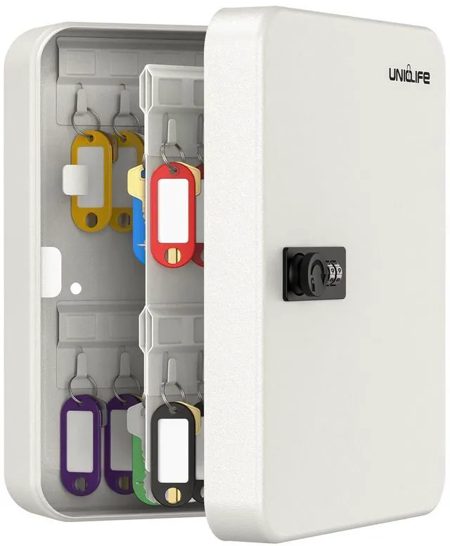 Main image of 48 Position Key Cabinet with Combination Lock Resettable White Digital Security Storage Box Steel Key Organizer with Colorful Key Tag Labels Stickers and Hooks
