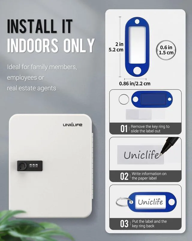 Alt view image 5 of 7 - 48 Position Key Cabinet with Combination Lock Resettable White Digital Security Storage Box Steel Key Organizer with Colorful Key Tag Labels Stickers and Hooks