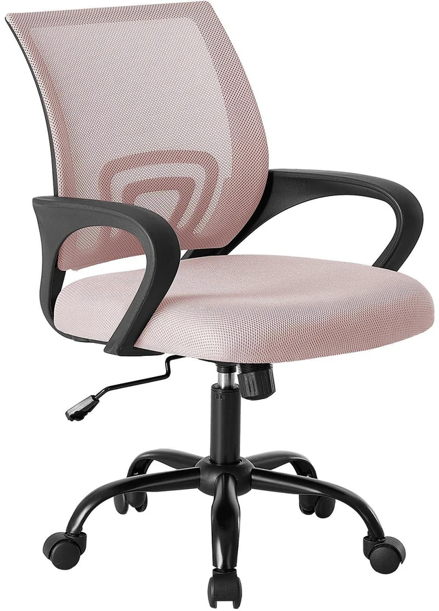 Main image of Ergonomic Office Chair, Home Desk Mesh Chairs, Lumbar Support Height Adjustable, Fixed Armrest, Rocking Mode, 360 Swivel, Storage Back, Computer, Pink