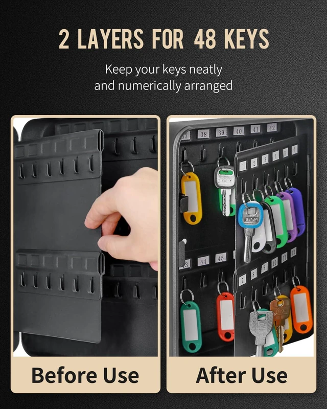 Alt view image 3 of 7 - 48 Position Key Cabinet with Combination Lock Resettable Black Digital Security Storage Box Steel Key Organizer with Colorful Key Tag Labels Stickers and Hooks