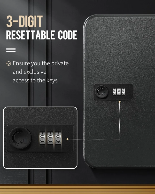 Alt view image 5 of 7 - 48 Position Key Cabinet with Combination Lock Resettable Black Digital Security Storage Box Steel Key Organizer with Colorful Key Tag Labels Stickers and Hooks