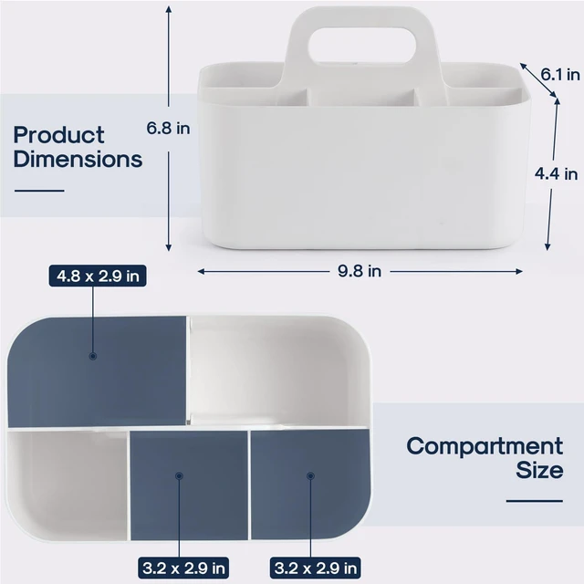 Alt view image 5 of 7 - Multiuse Caddy Organizer with Handle, Portable Divided Plastic Tote Bin - Art Craft, Stationary Pen Marker Crayons, Makeup Hair Supplies Storage - Bathroom, Classroom, Dorm, Office, Desk Holder -White