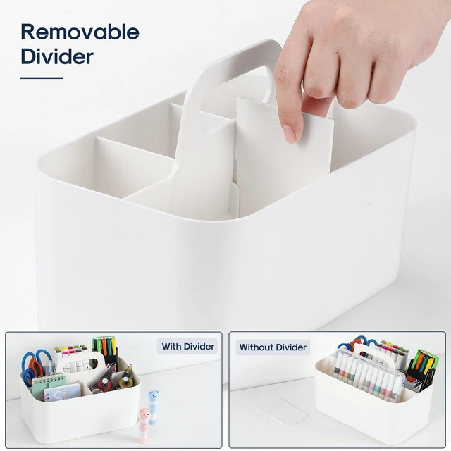 Alt view image 6 of 7 - Multiuse Caddy Organizer with Handle, Portable Divided Plastic Tote Bin - Art Craft, Stationary Pen Marker Crayons, Makeup Hair Supplies Storage - Bathroom, Classroom, Dorm, Office, Desk Holder -White
