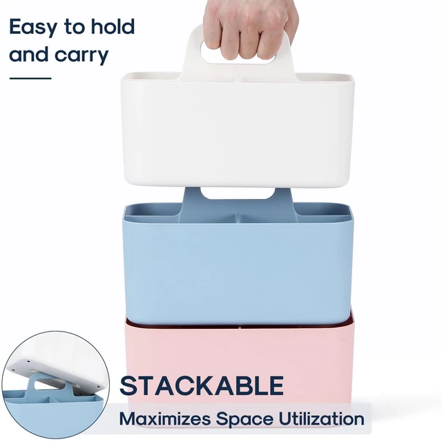 Alt view image 7 of 7 - Multiuse Caddy Organizer with Handle, Portable Divided Plastic Tote Bin - Art Craft, Stationary Pen Marker Crayons, Makeup Hair Supplies Storage - Bathroom, Classroom, Dorm, Office, Desk Holder -White