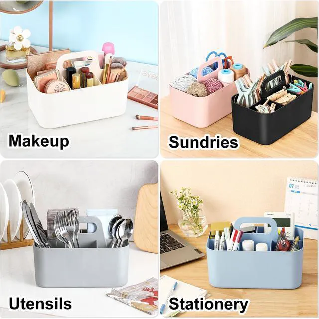 Alt view image 2 of 7 - Multiuse Caddy Organizer with Handle, Portable Divided Plastic Tote Bin - Art Craft, Stationary Pen Marker Crayons, Makeup Hair Supplies Storage - Bathroom, Classroom, Dorm, Office, Desk Holder -Black