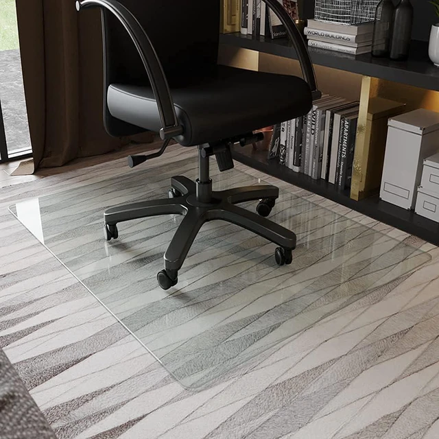 Alt view image 2 of 7 - 36" x 46" Office Chair Mat for Carpet, Tempered Glass Floor Mat Heavy-Duty Hardwood Floor Protector for Carpet & Hard Floors Scratch-Resistant Clear Office Desk Chair Mat 1/6" Clear