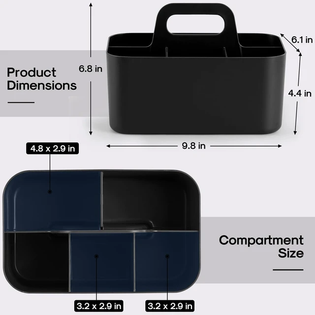 Alt view image 5 of 7 - Multiuse Caddy Organizer with Handle, Portable Divided Plastic Tote Bin - Art Craft, Stationary Pen Marker Crayons, Makeup Hair Supplies Storage - Bathroom, Classroom, Dorm, Office, Desk Holder -Black