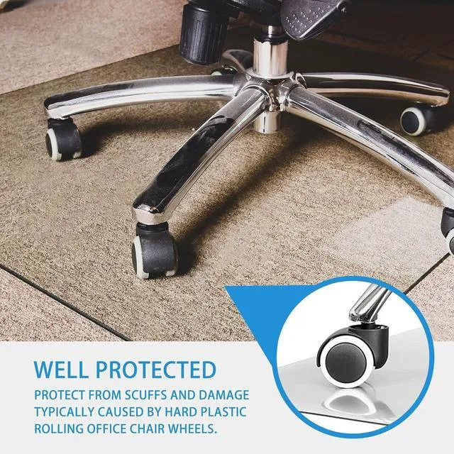 Alt view image 4 of 7 - 36" x 46" Office Chair Mat for Carpet, Tempered Glass Floor Mat Heavy-Duty Hardwood Floor Protector for Carpet & Hard Floors Scratch-Resistant Clear Office Desk Chair Mat 1/6" Clear