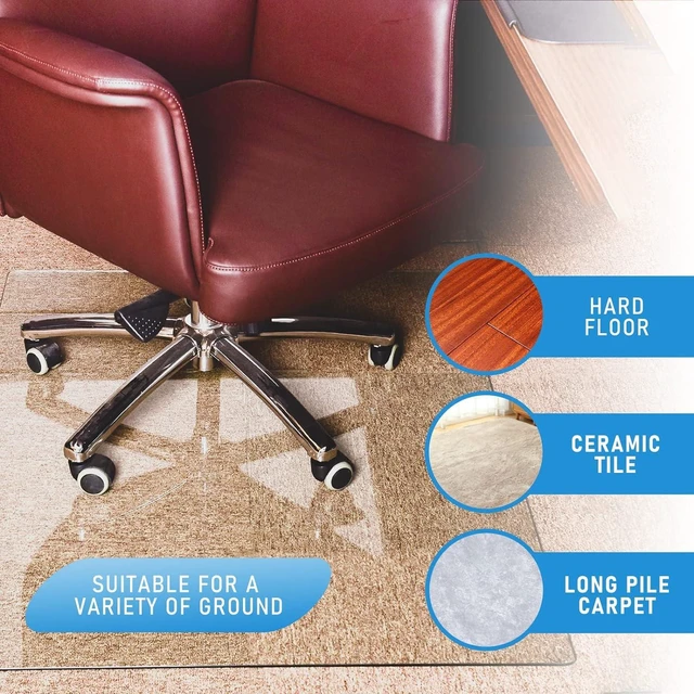 Alt view image 5 of 7 - 36" x 46" Office Chair Mat for Carpet, Tempered Glass Floor Mat Heavy-Duty Hardwood Floor Protector for Carpet & Hard Floors Scratch-Resistant Clear Office Desk Chair Mat 1/6" Clear