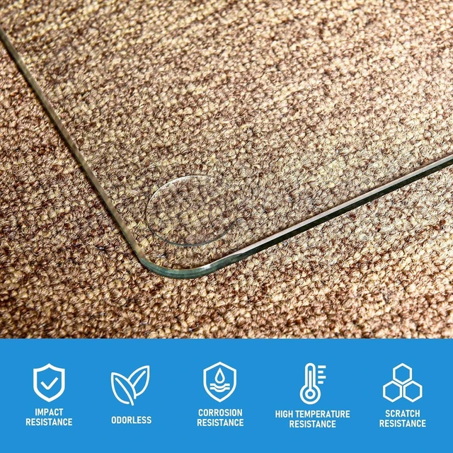 Alt view image 6 of 7 - 36" x 46" Office Chair Mat for Carpet, Tempered Glass Floor Mat Heavy-Duty Hardwood Floor Protector for Carpet & Hard Floors Scratch-Resistant Clear Office Desk Chair Mat 1/6" Clear