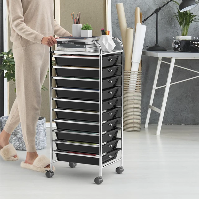 Alt view image 2 of 7 - Storage Cart, Rolling Utility Cart with 10 Drawers, Portable Handles & Lockable Wheels, Mobile Paper Toys Storage Organizer Large Capacity for Home Office School Teacher (Black)