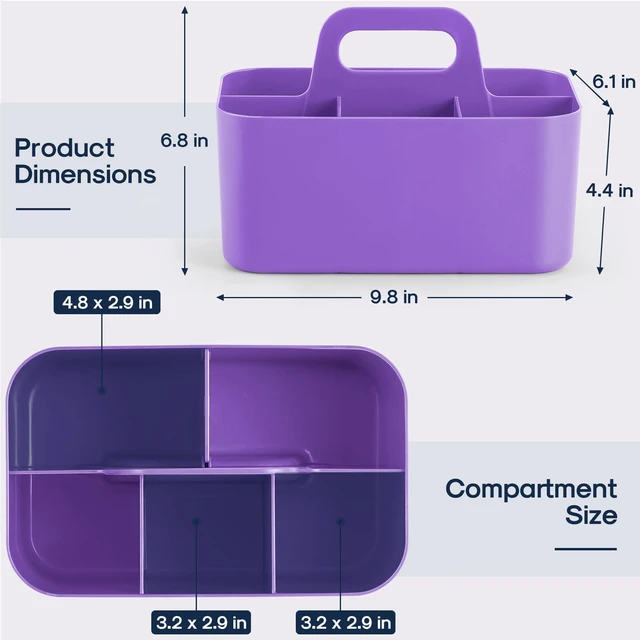 Alt view image 5 of 7 - Multiuse Caddy Organizer with Handle, Portable Divided Plastic Tote Bin - Art Craft, Stationary Pen Marker Crayon, Makeup Hair Supplies Storage - Bathroom, Classroom, Dorm, Office, Desk Holder -Purple