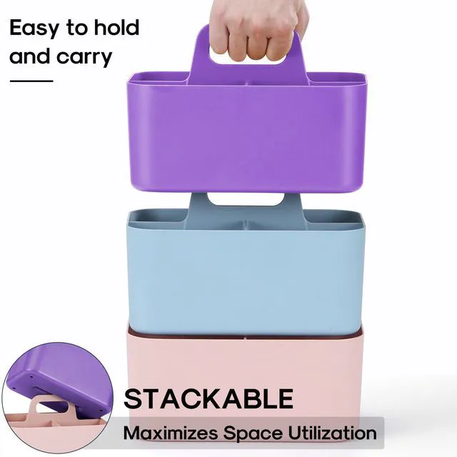 Alt view image 7 of 7 - Multiuse Caddy Organizer with Handle, Portable Divided Plastic Tote Bin - Art Craft, Stationary Pen Marker Crayon, Makeup Hair Supplies Storage - Bathroom, Classroom, Dorm, Office, Desk Holder -Purple