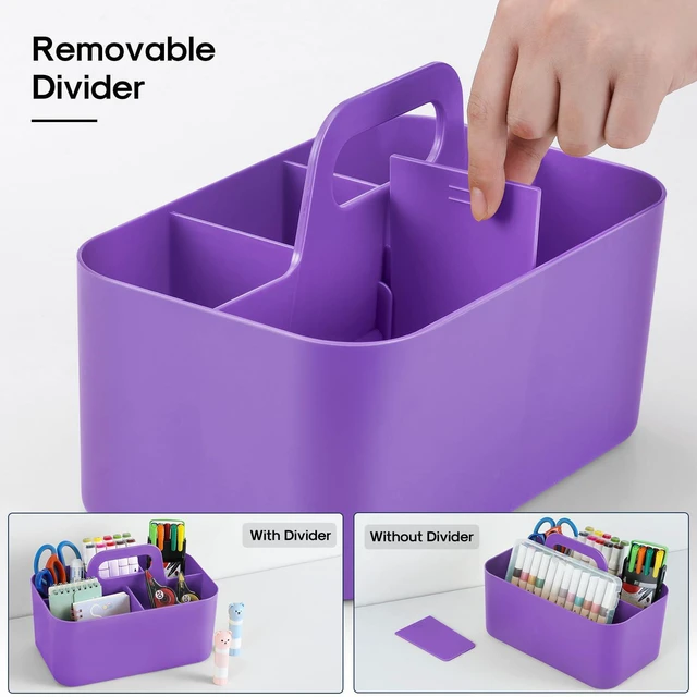 Alt view image 6 of 7 - Multiuse Caddy Organizer with Handle, Portable Divided Plastic Tote Bin - Art Craft, Stationary Pen Marker Crayon, Makeup Hair Supplies Storage - Bathroom, Classroom, Dorm, Office, Desk Holder -Purple