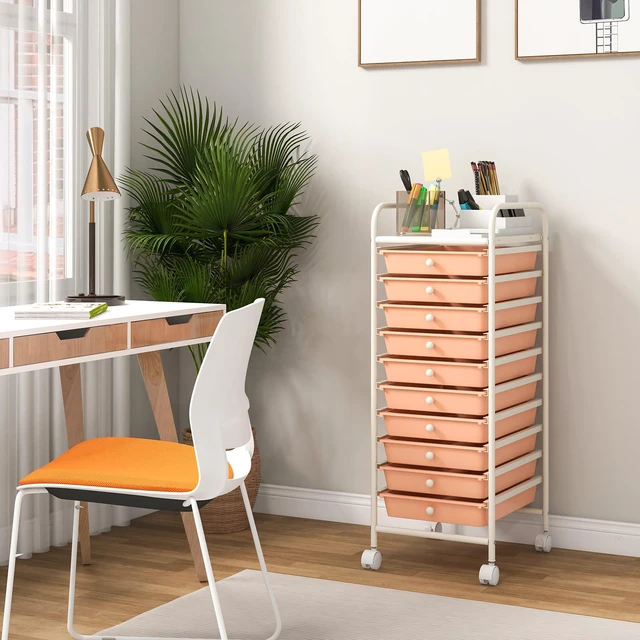 Alt view image 2 of 7 - Storage Cart, Rolling Utility Cart with 10 Drawers, Portable Handles & Lockable Wheels, Mobile Paper Toys Storage Organizer Large Capacity for Home Office School Teacher (Peach)