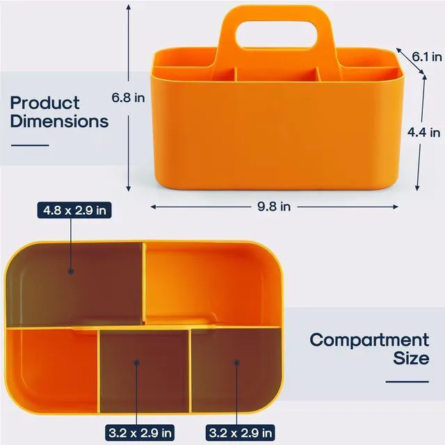 Alt view image 5 of 7 - Multiuse Caddy Organizer with Handle, Portable Divided Plastic Tote Bin - Art Craft, Stationary Pen Marker Crayon, Makeup Hair Supplies Storage - Bathroom, Classroom, Dorm, Office, Desk Holder -Orange