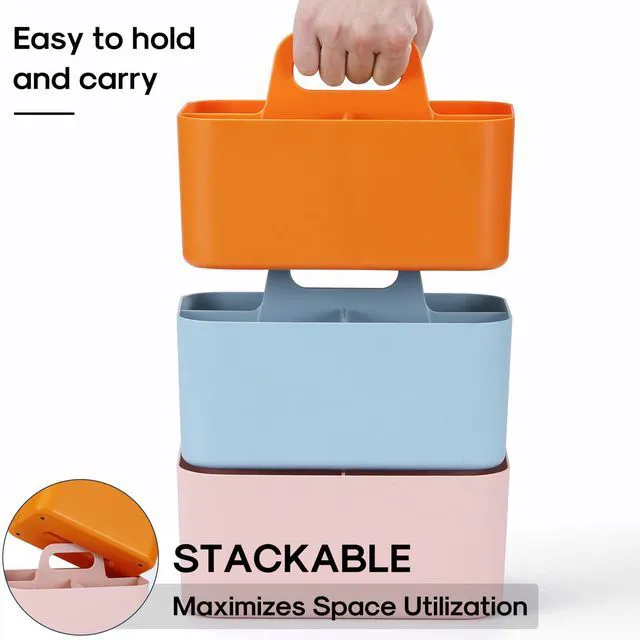 Alt view image 7 of 7 - Multiuse Caddy Organizer with Handle, Portable Divided Plastic Tote Bin - Art Craft, Stationary Pen Marker Crayon, Makeup Hair Supplies Storage - Bathroom, Classroom, Dorm, Office, Desk Holder -Orange