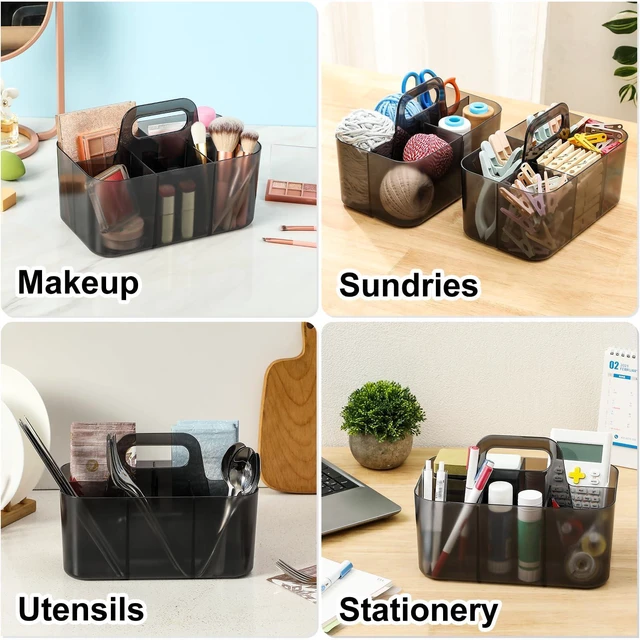 Alt view image 2 of 7 - Multiuse Caddy Organizer with Handle, Portable Plastic Tote Bin - Art Craft, Stationary Pen Marker Crayons, Makeup Hair Supplies Storage - Bathroom, Classroom, Dorm, Office, Desk Holder - Clear Black