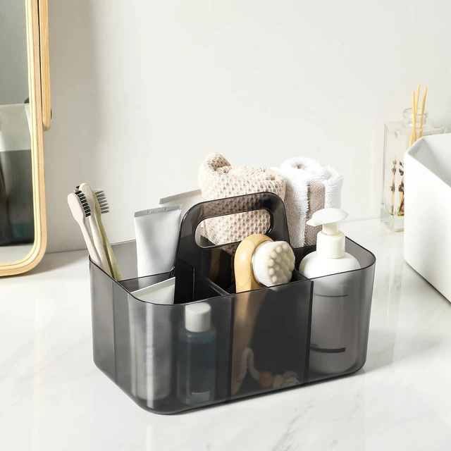 Alt view image 4 of 7 - Multiuse Caddy Organizer with Handle, Portable Plastic Tote Bin - Art Craft, Stationary Pen Marker Crayons, Makeup Hair Supplies Storage - Bathroom, Classroom, Dorm, Office, Desk Holder - Clear Black
