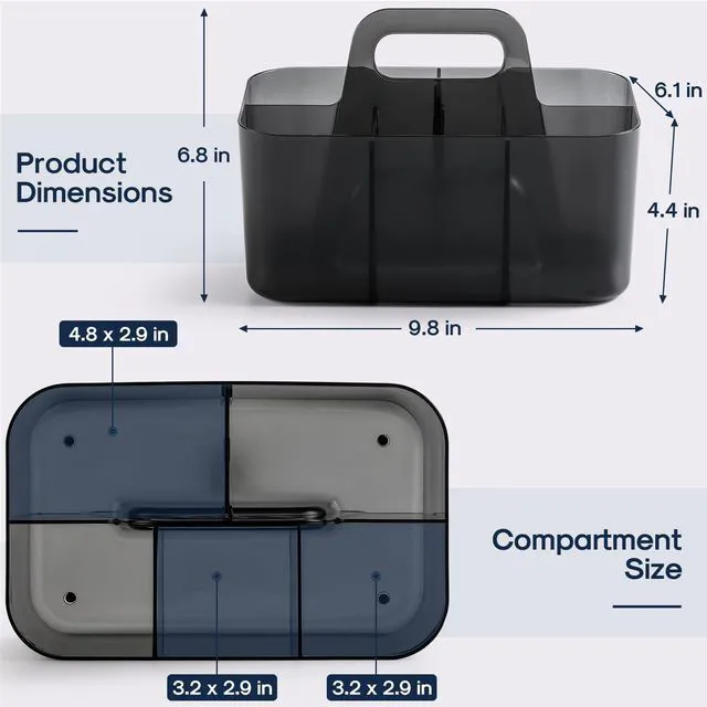 Alt view image 5 of 7 - Multiuse Caddy Organizer with Handle, Portable Plastic Tote Bin - Art Craft, Stationary Pen Marker Crayons, Makeup Hair Supplies Storage - Bathroom, Classroom, Dorm, Office, Desk Holder - Clear Black
