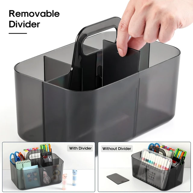 Alt view image 6 of 7 - Multiuse Caddy Organizer with Handle, Portable Plastic Tote Bin - Art Craft, Stationary Pen Marker Crayons, Makeup Hair Supplies Storage - Bathroom, Classroom, Dorm, Office, Desk Holder - Clear Black