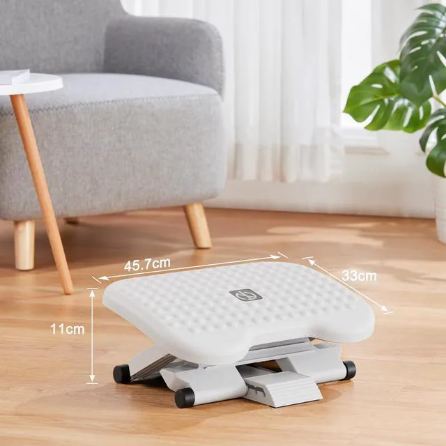 Alt view image 7 of 7 - Adjustable Foot Rest for Under Desk with 3 Height Position, White 18×13 inch platform, massage texture, ±30° tilt, large non-skid surface, pre-assembled for use, washable and odorless