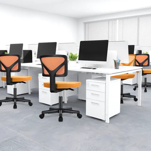 Alt view image 2 of 7 - Armless Desk Chairs, Small Home Office Mesh Chairs Ergonomic Adjustable Mid Back, Swivel Rolling Task, Computer Work Vanity Small Spaces, Orange