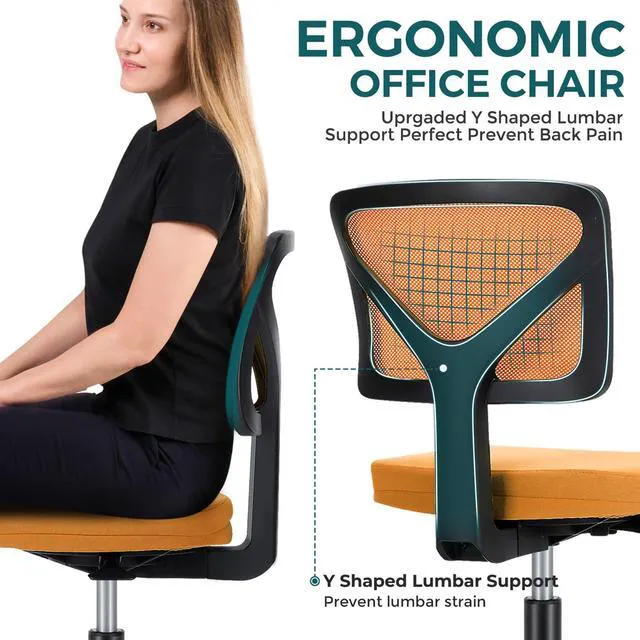 Alt view image 4 of 7 - Armless Desk Chairs, Small Home Office Mesh Chairs Ergonomic Adjustable Mid Back, Swivel Rolling Task, Computer Work Vanity Small Spaces, Orange