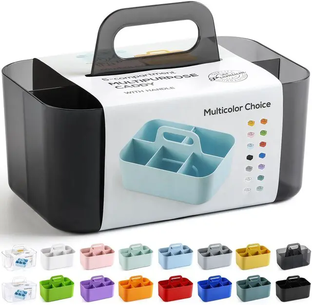 Alt view image 7 of 7 - Multiuse Caddy Organizer with Handle, Portable Plastic Tote Bin - Art Craft, Stationary Pen Marker Crayons, Makeup Hair Supplies Storage - Bathroom, Classroom, Dorm, Office, Desk Holder - Clear Black