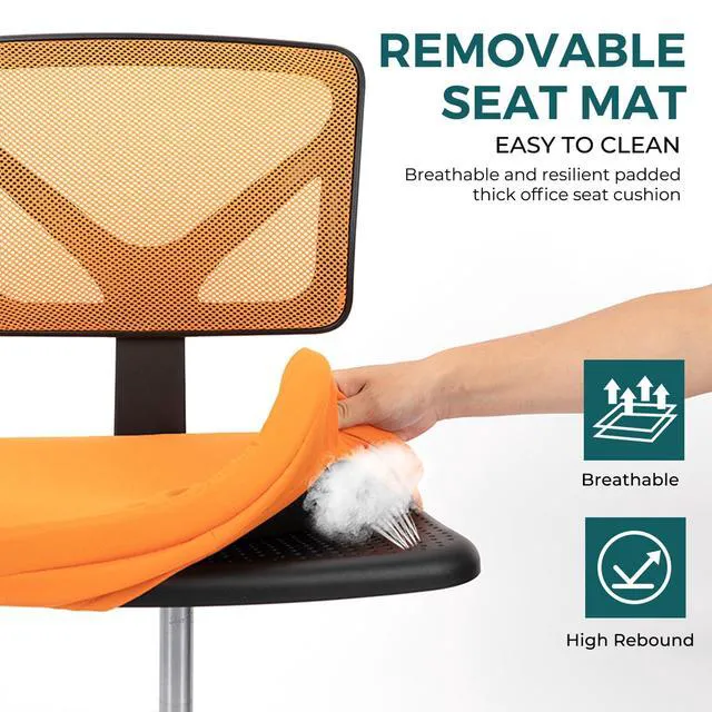 Alt view image 6 of 7 - Armless Desk Chairs, Small Home Office Mesh Chairs Ergonomic Adjustable Mid Back, Swivel Rolling Task, Computer Work Vanity Small Spaces, Orange