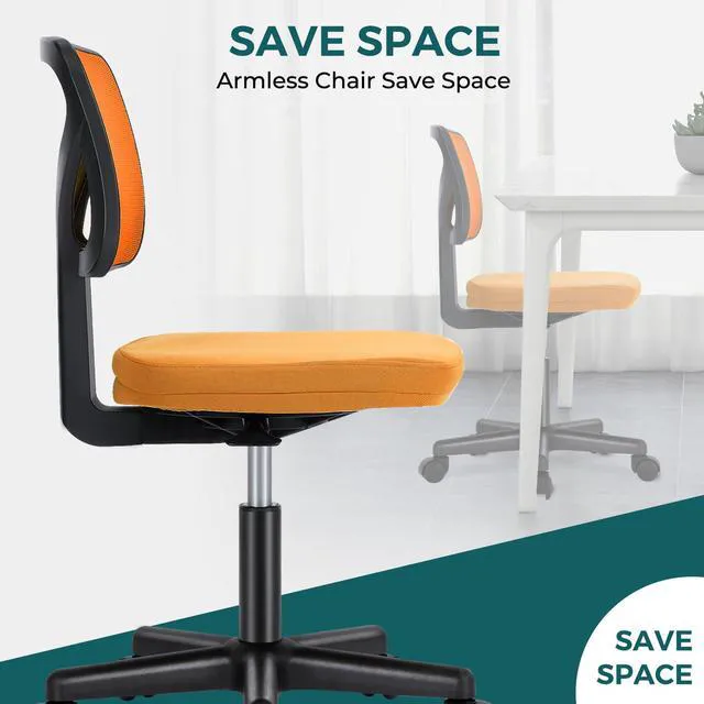 Alt view image 7 of 7 - Armless Desk Chairs, Small Home Office Mesh Chairs Ergonomic Adjustable Mid Back, Swivel Rolling Task, Computer Work Vanity Small Spaces, Orange
