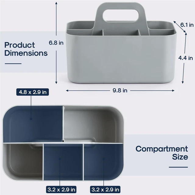 Alt view image 5 of 7 - Multiuse Caddy Organizer with Handle, Portable Divided Plastic Tote Bin - Art Craft, Stationary Pen Marker Crayons, Makeup Hair Supplies Storage - Bathroom, Classroom, Dorm, Office, Desk Holder - Grey