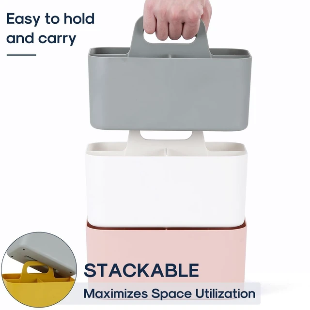 Alt view image 7 of 7 - Multiuse Caddy Organizer with Handle, Portable Divided Plastic Tote Bin - Art Craft, Stationary Pen Marker Crayons, Makeup Hair Supplies Storage - Bathroom, Classroom, Dorm, Office, Desk Holder - Grey