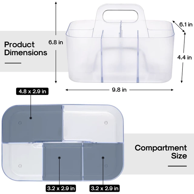 Alt view image 5 of 7 - Multiuse Caddy Organizer with Handle, Portable Plastic Tote Bin - Art Craft, Stationary Pen Marker Crayons, Makeup Hair Supplies Storage - Bathroom, Classroom, Dorm, Office, Desk Holder -Frosted Clear