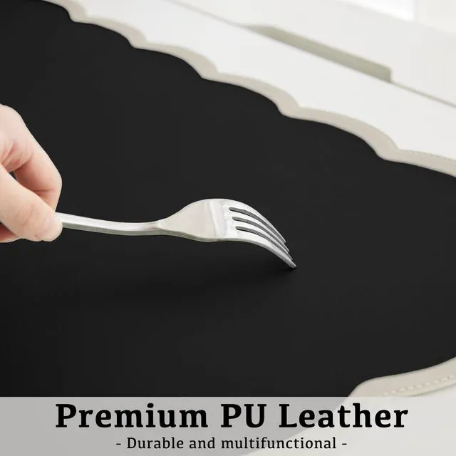 Alt view image 5 of 6 - Scalloped Desk Mat, 31.5" x 15.7" Black Beige Large Cute Aesthetic Desk Accessories, PU Leather Computer Laptop Desk Mouse Keyboard Pad, Desk Writing Mat for Vanity/Work/Home Decor