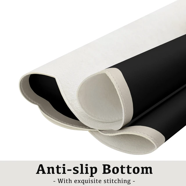 Alt view image 6 of 6 - Scalloped Desk Mat, 31.5" x 15.7" Black Beige Large Cute Aesthetic Desk Accessories, PU Leather Computer Laptop Desk Mouse Keyboard Pad, Desk Writing Mat for Vanity/Work/Home Decor