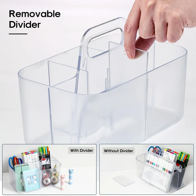 Alt view image 6 of 7 - Multiuse Caddy Organizer with Handle, Portable Plastic Tote Bin - Art Craft, Stationary Pen Marker Crayons, Makeup Hair Supplies Storage - Bathroom, Classroom, Dorm, Office, Desk Holder -Frosted Clear