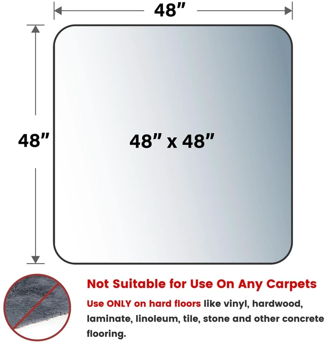 Alt view image 2 of 7 - Office Chair Mat for Hardwood Floor, 48" x 48" Rolling Chair Mat PVC HeavyDuty Floor Protector for Rolling Chairs, Smooth Gliding Surface, 0.07''(1.7mm) Thick Clear Floor Mat, Easy Clean