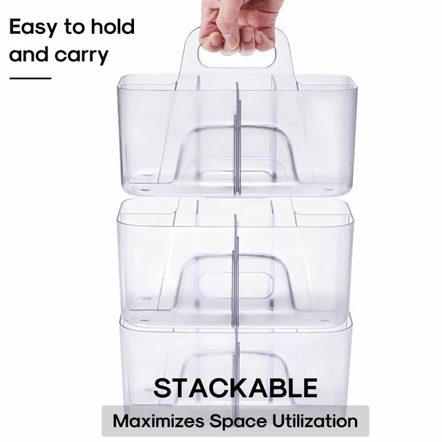Alt view image 7 of 7 - Multiuse Caddy Organizer with Handle, Portable Plastic Tote Bin - Art Craft, Stationary Pen Marker Crayons, Makeup Hair Supplies Storage - Bathroom, Classroom, Dorm, Office, Desk Holder -Frosted Clear