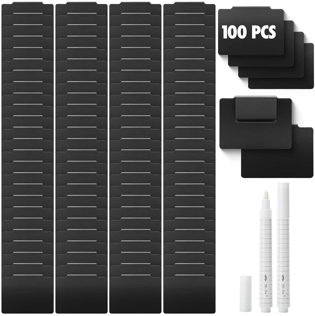 Main image of Basket Labels Clip On Set, 102 pcs 100 Removable Bin Labels Clip On with 2 Chalk Markers, Storage Bin, Basket Tags
