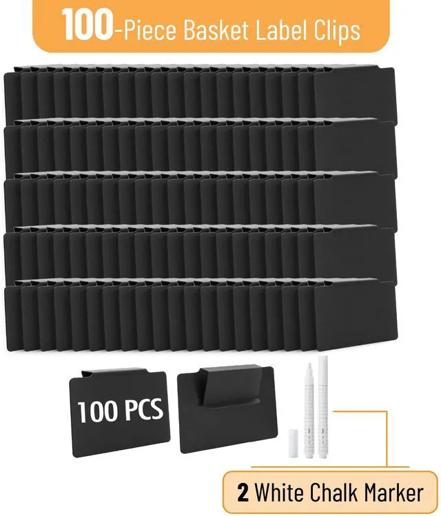 Alt view image 2 of 7 - Basket Labels Clip On Set, 102 pcs 100 Removable Bin Labels Clip On with 2 Chalk Markers, Storage Bin, Basket Tags