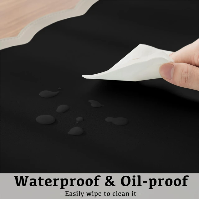 Alt view image 4 of 6 - Scalloped Desk Mat, 31.5" x 15.7" Black Beige Large Cute Aesthetic Desk Accessories, PU Leather Computer Laptop Desk Mouse Keyboard Pad, Desk Writing Mat for Vanity/Work/Home Decor