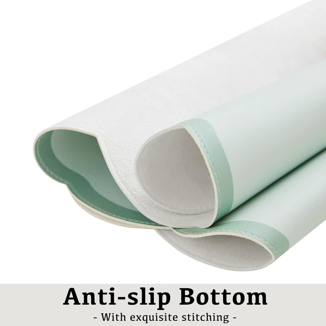 Alt view image 6 of 6 - Scalloped Desk Mat, 31.5" x 15.7" Large Cute Aesthetic Desk Accessories, PU Leather Computer Laptop Desk Mouse Keyboard Pad, Desk Writing Mat for Vanity/Work/Home Decor (Sage, 31.5" x 15.7")