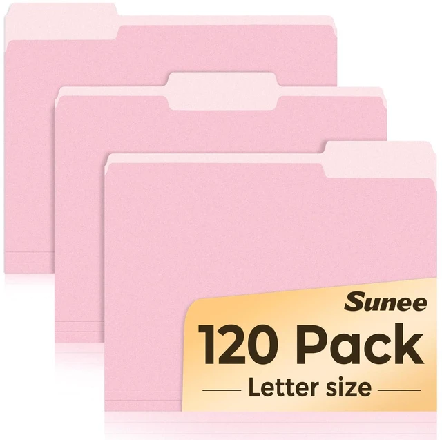 Main image of File Folders, 120 Pack Manilla Folders 8.5 x 11, Colored File Folders Home Office School Supplies for Documents Files Paper, Pink