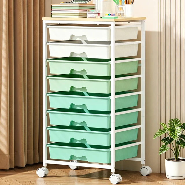 Main image of Rolling Cart with 8 Drawers for Art, Dorm, Office, Craft, Green Utility Cart Organizer With 8 Removable Drawers and Wooden Tabletop, Lockable Rolling Storage Organizer for Classroom, Home
