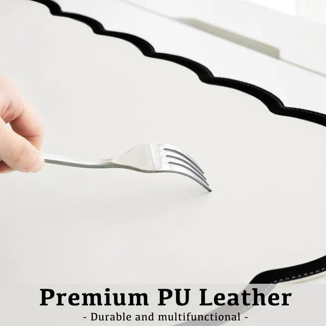 Alt view image 4 of 6 - Scalloped Desk Mat, 31.5" x 15.7" Large Cute Aesthetic Desk Accessories, PU Leather Computer Laptop Desk Mouse Keyboard Pad, Desk Writing Mat for Vanity/Work/Home Decor (Black, 31.5" x 15.7")