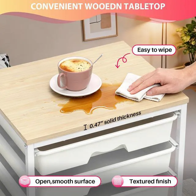 Alt view image 4 of 7 - Rolling Cart with 8 Drawers for Art, Dorm, Office, Craft, White Utility Cart Organizer With 8 Removable Drawers and Wooden Tabletop, Lockable Rolling Storage Organizer for Classroom, Home