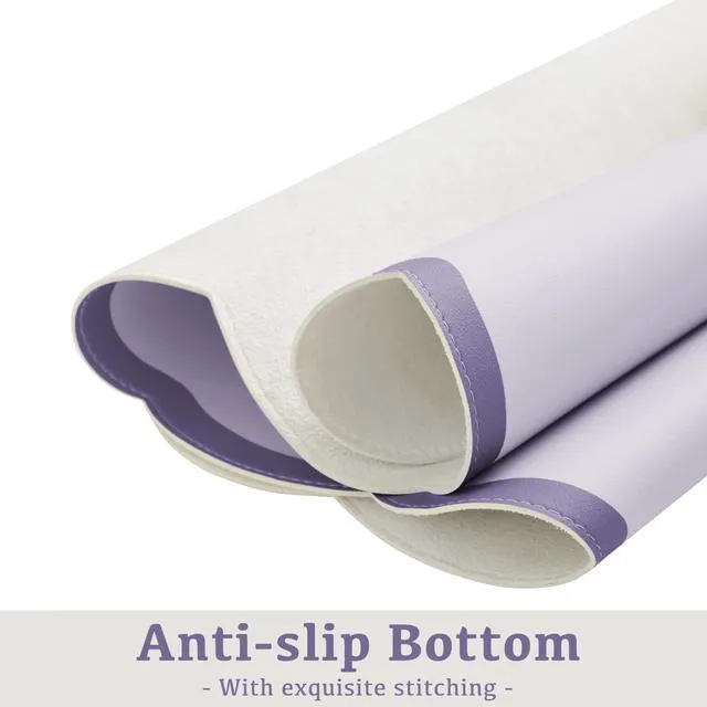 Alt view image 6 of 6 - Scalloped Desk Mat, 31.5" x 15.7" Large Cute Aesthetic Desk Accessories, PU Leather Computer Laptop Desk Mouse Keyboard Pad, Desk Writing Mat for Vanity/Work/Home Decor Purple